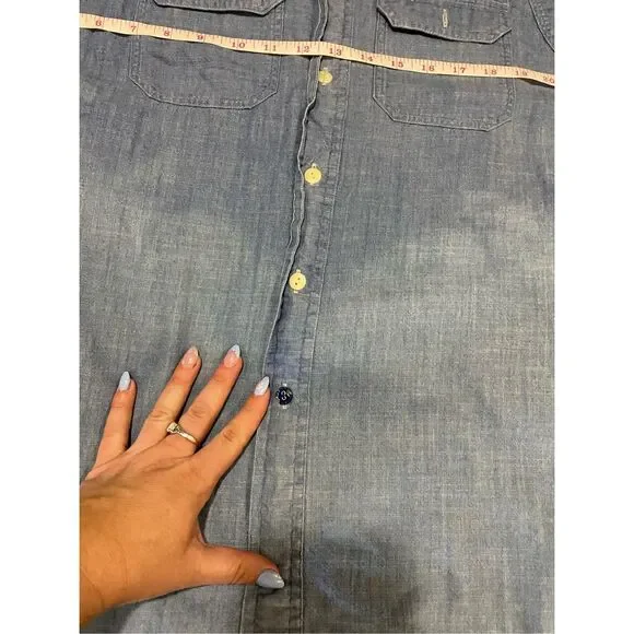 Feelin Groovy Upcycled Button Down Denim Top XL Cowboys Country Music - Picture 6 of 9